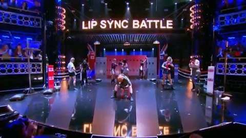 Sumo wrestlers on the Lip Sync Battle stage